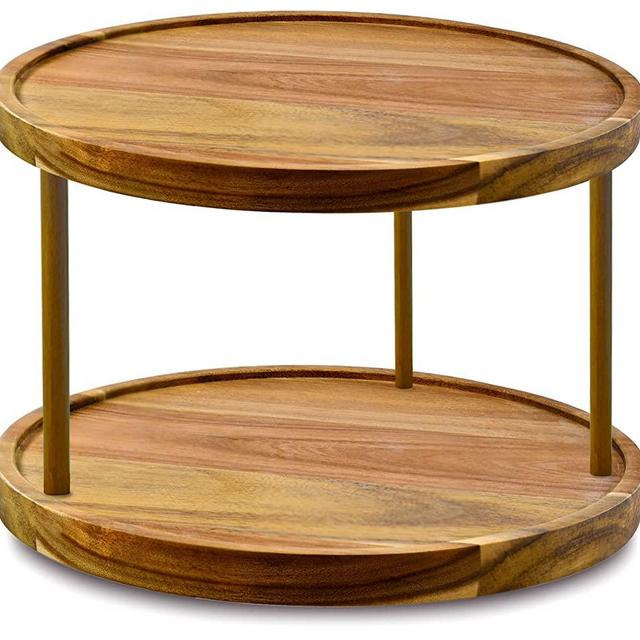 10" Acacia Wood Lazy Susan Organizer Kitchen Turntable for Cabinet Pantry Table Organization,Two-Tier