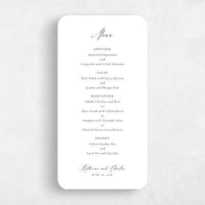Black Rounded Wedding Menu - Violin Letterpress