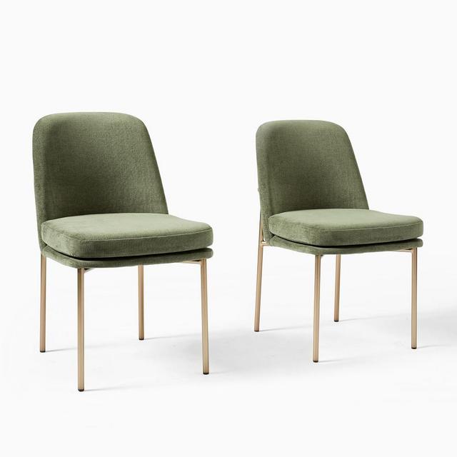 Jack Metal Frame Dining Chairs, Set of 2, Distressed Velvet, Green Spruce, Light Bronze