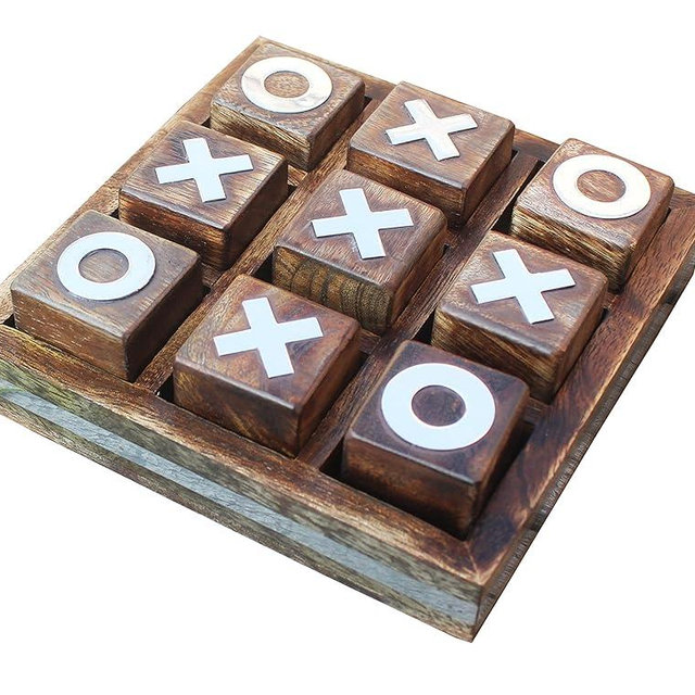 Wooden Tic Tac Toe Game | Board game for kids and family | Table Top Living Room Decor Fun Game | Indoor Outdoor Adults classic Travel Game (Burnt Wood)