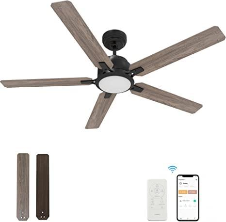 60" Indoor & Outdoor Ceiling Fan with Light, Low Profile Smart Ceiling Fan with 10 Speeds, Silent DC Motor, Farmhouse Ceiling Fan Compatible with Alexa, Siri, Google & Smart App, Black & Walnut