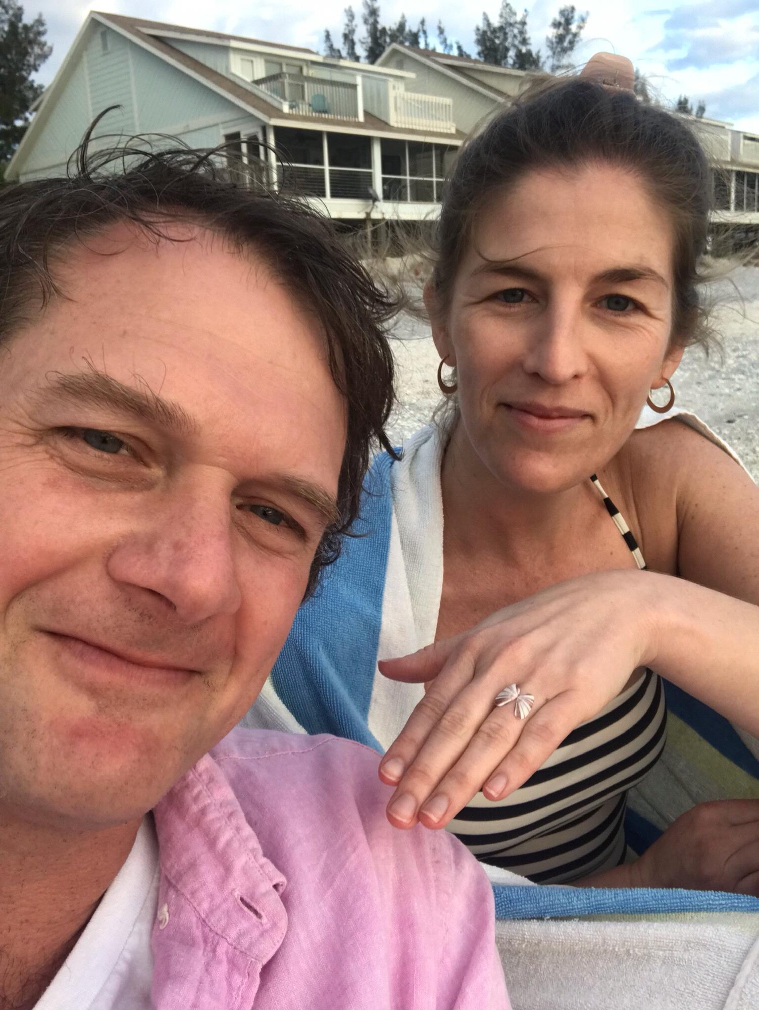 A coquina shell straight off the beach stood in for an engagement ring