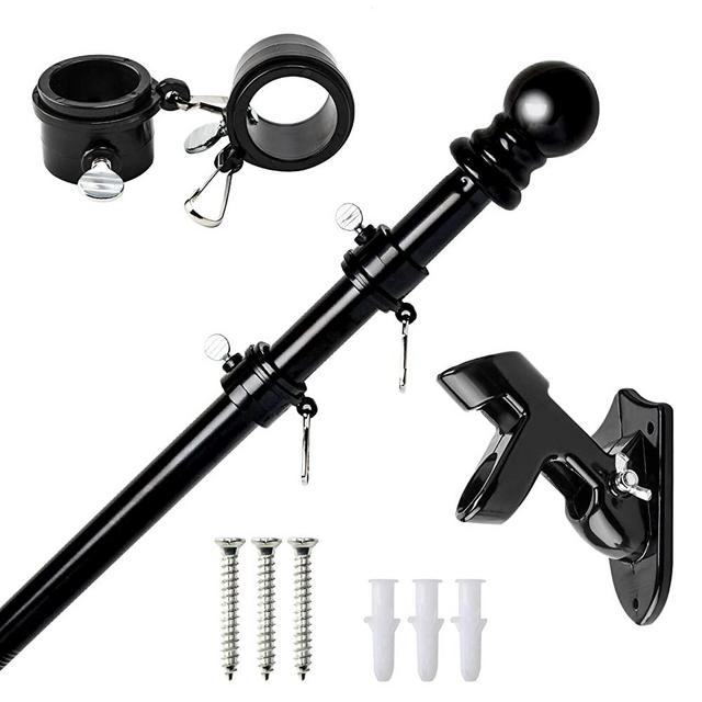 Chrider Flag Pole Kit, 6FT Flag Pole with Bracket, Flagpole Kit American Flag with Pole Holder, Stainless Steel Outdoor Flag Pole for House Roof Garden Yard Truck (Black Flag Pole with Black Bracket)