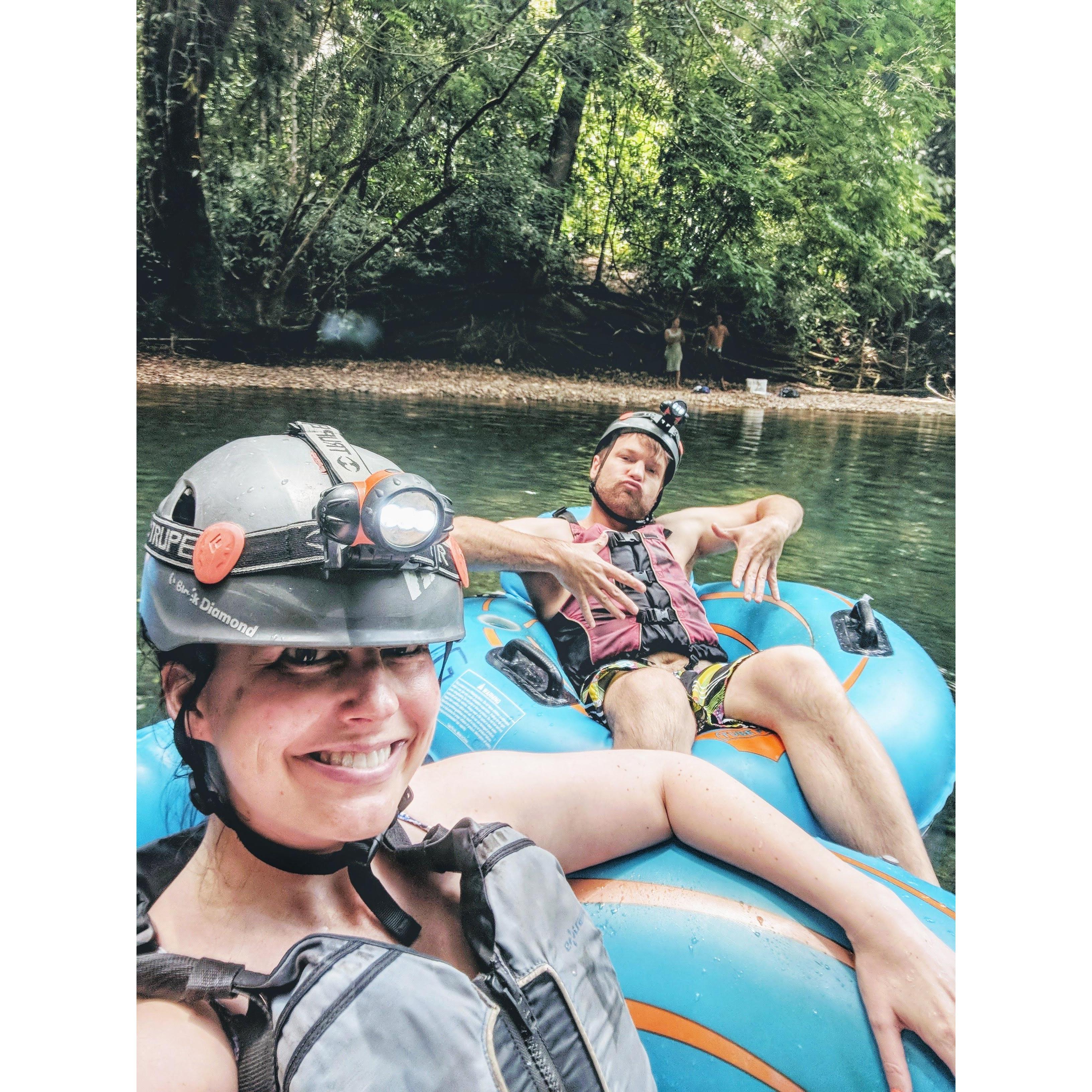 Tubing through underground caves in Belize