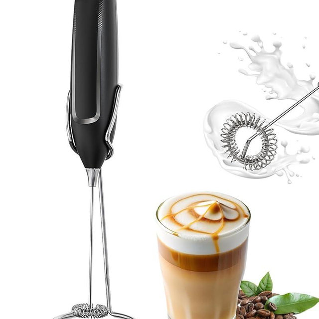 Milk Frother Handheld with Stand, Battery-Operated Electric Foam Maker Frother Wand, Whisk Drink Mixer & Foamer for Coffee, Latte, Matcha, Hot Chocolate