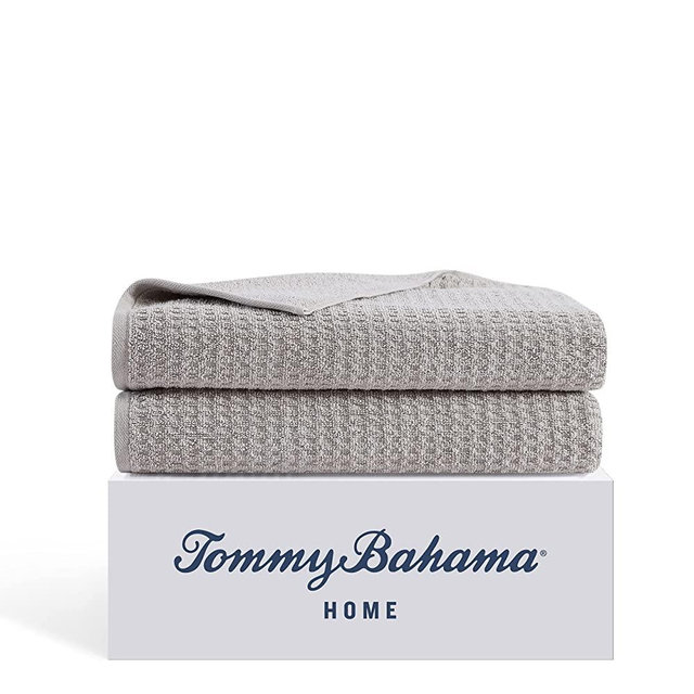 Eddie Bauer Tommy Bahama- Bath Sheet Set, Highly Absorbent Cotton Bathroom Decor, Low Linting & Fade Resistant (Northern Pacific Grey, 2 Piece)