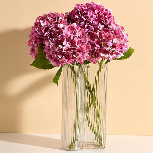 Real Touch Hydrangea Artificial Flowers 4PCS -20" Faux Hydrangea Flowers with Long Stem & Leaves - Realistic Fake Hydrangeas for Home Decor Floral Arrangements Wedding Bouquets Centerpieces (Rose Red)