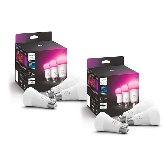 Philips Hue A19 LED Smart Light Bulb - White and Color Ambiance - 60W Indoor Light Bulb - Control with Hue App - Compatible with Alexa, Google Assistant and Apple Homekit - 6 Pack