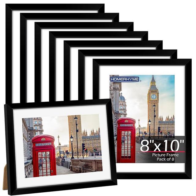 HOMERHYME 8x10 Picture Frame, 8 Pack Black Photo Frames for Tabletop or Wall Display, Fits Pictures 5x7 with Mat or 8x10 Without Mat, Poster Frame Collage with HD Plexiglass for Gallery Home Wall Decor