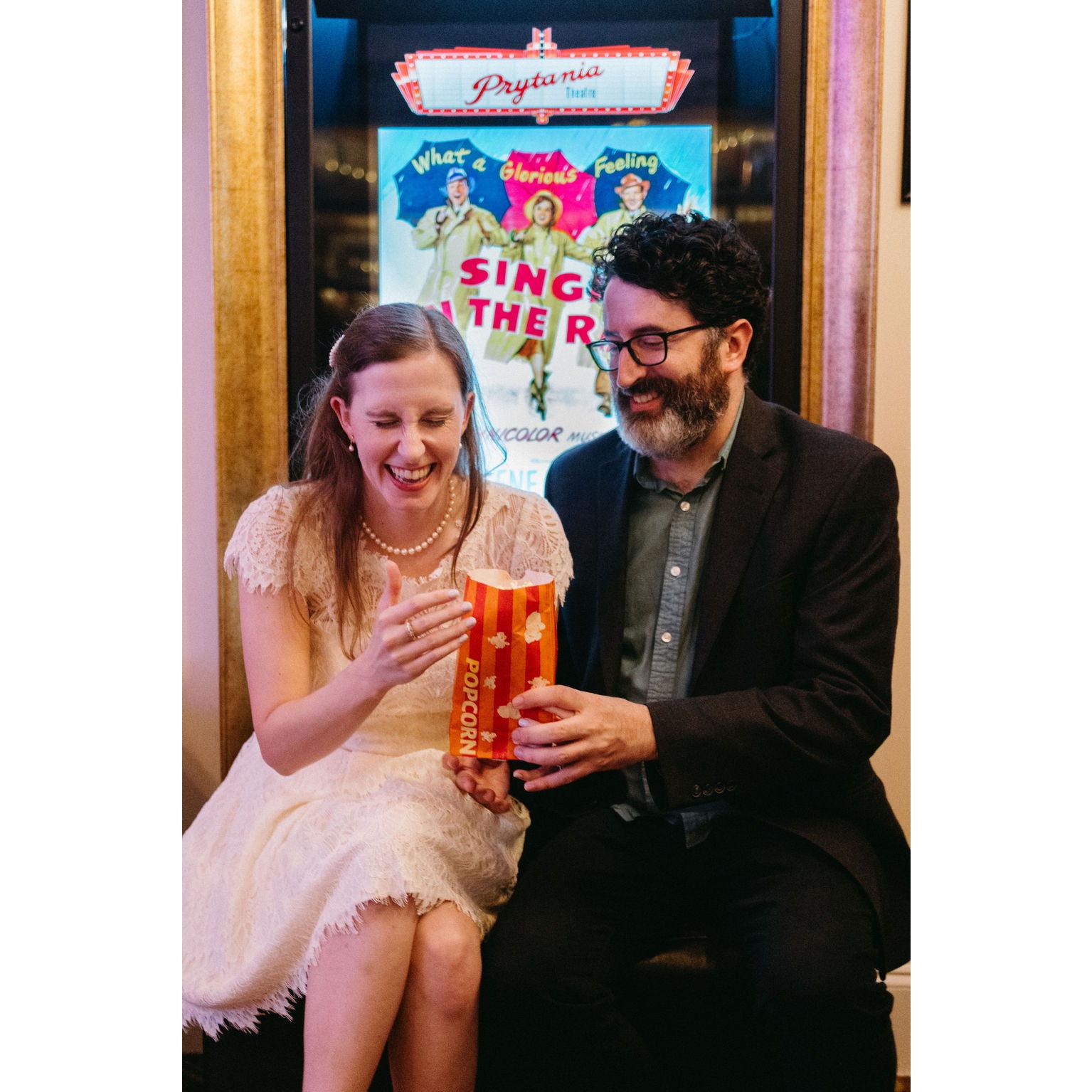 Engagement photo shoot at the historic Prytania Theatre in Uptown New Orleans.
