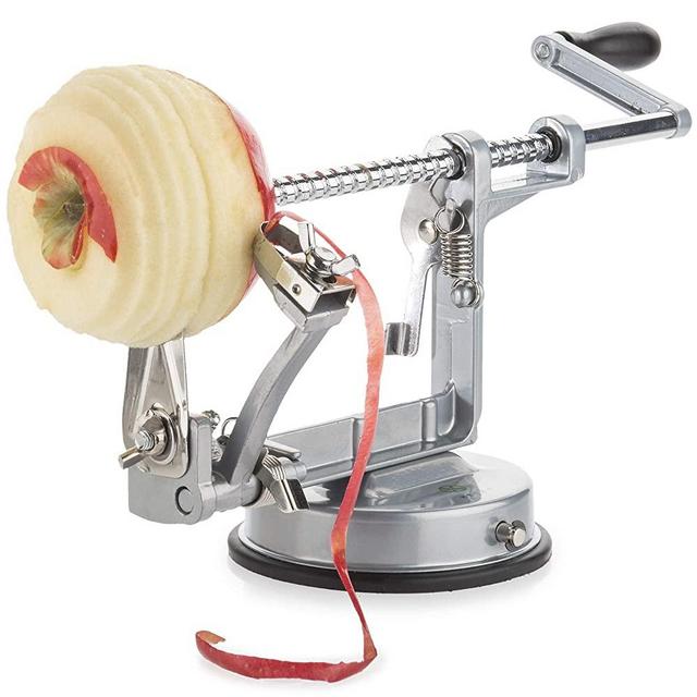 Apple Peeler, Slicer, Corer and Spiralizer with Sturdy Suction Base; Sleek Grey and Stainless Steel Design - Heavy Duty and Durable Apple Peeler by Heczy