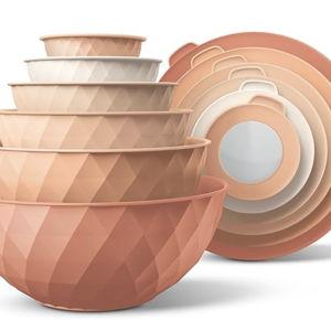 COOK WITH COLOR Mixing Bowls with Lids - 12 Piece Plastic Nesting Bowls Set includes 6 Prep Bowls and 6 Lids, Diamond Design -Orange