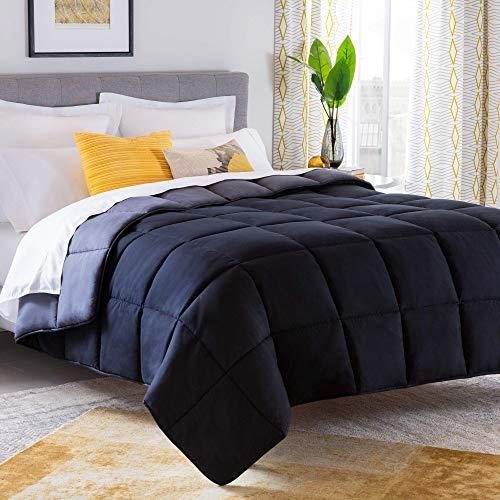 Linenspa All-Season Reversible Down Alternative Quilted Oversized Queen Comforter - Hypoallergenic - Plush Microfiber Fill - Machine Washable - Duvet Insert or Stand-Alone Comforter - Black/Graphite