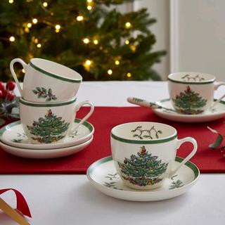 Christmas Tree Teacup & Saucer, Set of 4