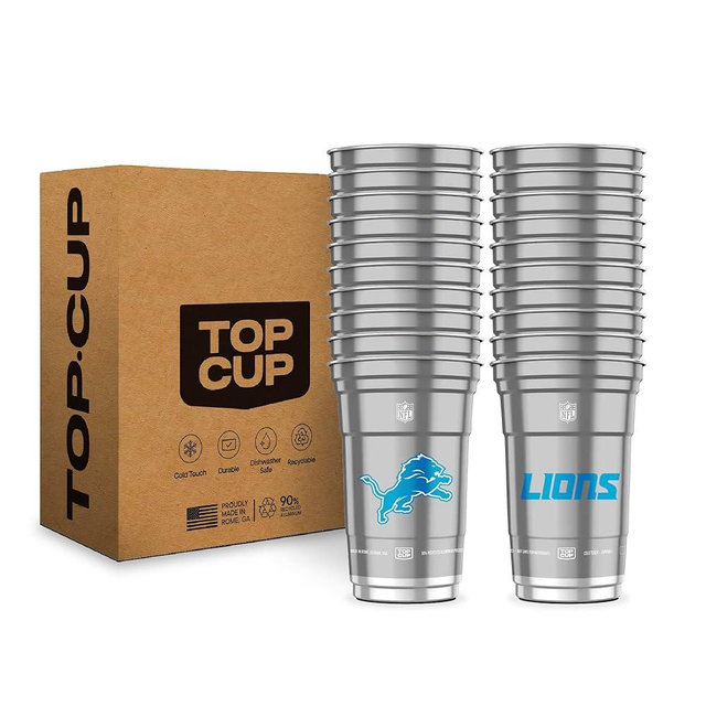 Top Cup NFL Detroit Lions 20 oz Reusable Aluminum Cups 20 Count | Officially Licensed, Durable, Reusable & Recyclable, Made in USA