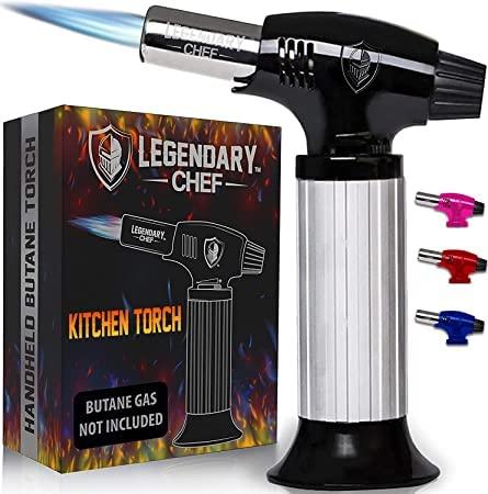 Culinary Cooking Torch - Kitchen Food Torch for Creme Brulee, Baking, Desserts and Searing- Butane Torch Lighter, Blow Torch for Cooking with Lock and Adjustable Flame (Butane Gas Not Included) Black