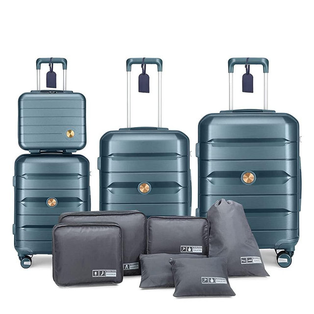 Somago Luggage 3 Piece Set Suitcase Spinner Hardshell Lightweight TSA Lock Carry on 4 Piece Luggage Sets with PP Material (Blue)