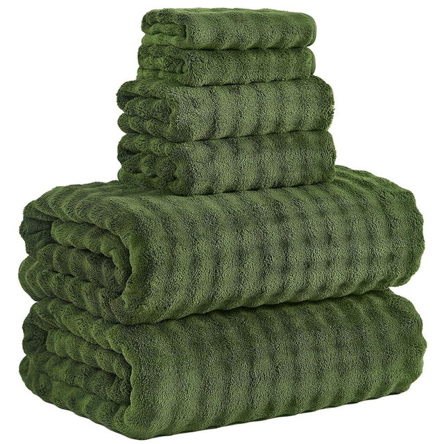 KBY Bath Towels Set 6 Piece 40x80 Inches，2 Extra Large Bath Sheets 2 Hand Towels 2 Washcloths，Highly Absorbent Quick Dry Microfiber,Ultra Soft Towel Set for Bathroom，Spa，Gym， Hotel (Olive Green)