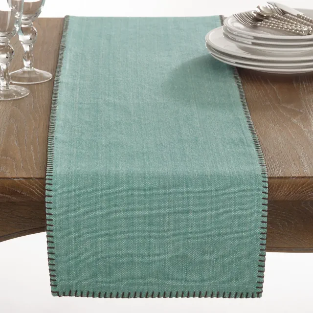 Saro Lifestyle Whipstitch Cotton Table Runner, 13"x72", Green