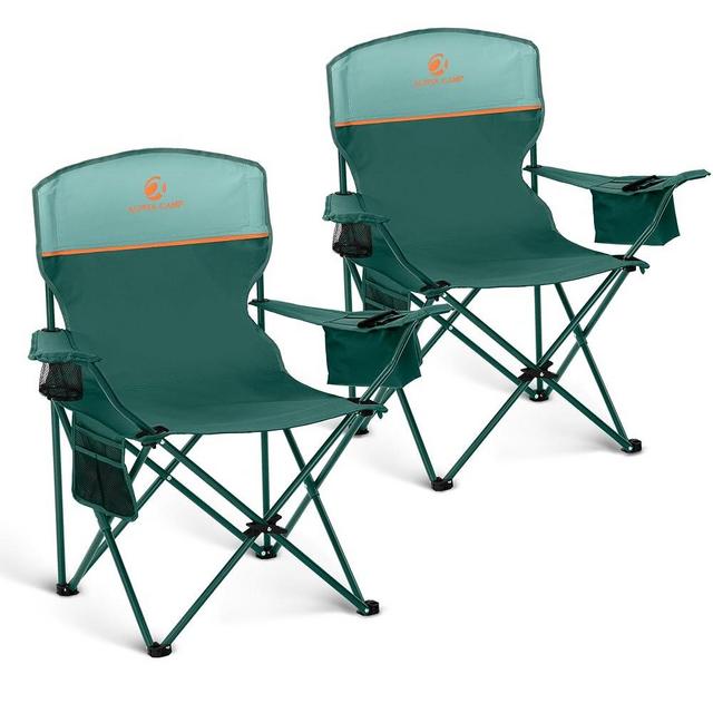 LET'S CAMP Camping Chair 2 Pack Folding Chair with 3-Can Cooler Bag Portable Lawn Chair with Cup Holder,Storage Pocket, Supports 225LBS, Collapsible Chair for Camp, Beach, Picnic (Green)