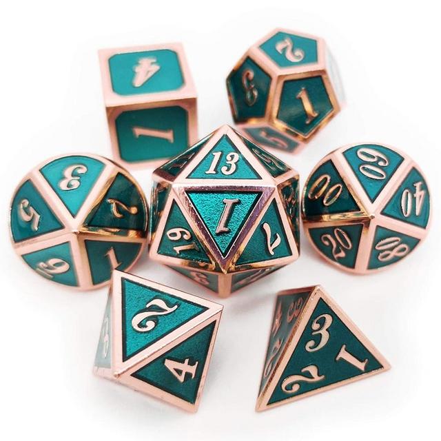 Haxtec DND Metal Dice Set Copper Teal Polyheral Dice for RPG D&D Dungeons and Dragons Gifts W/PU Leather Dice Bag