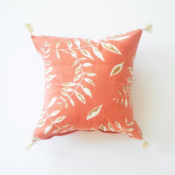 Deeya Pink and Gold Leaf Pillow, square