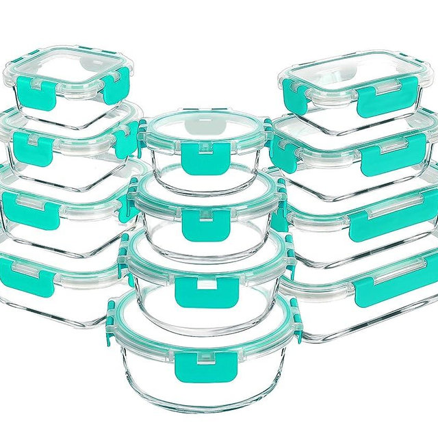 VERONES 24 Pieces Glass Food Storage Containers Set, Airtight Glass lunch Containers, Stackable Glass Meal Prep Containers with Lids,BPA-Free, for Microwave, Oven, Freezer & Dishwasher Friendly,Green