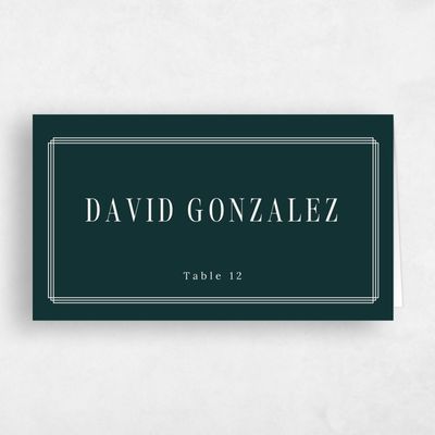 Dark Emerald, Green Wedding Place Card - Mahogany