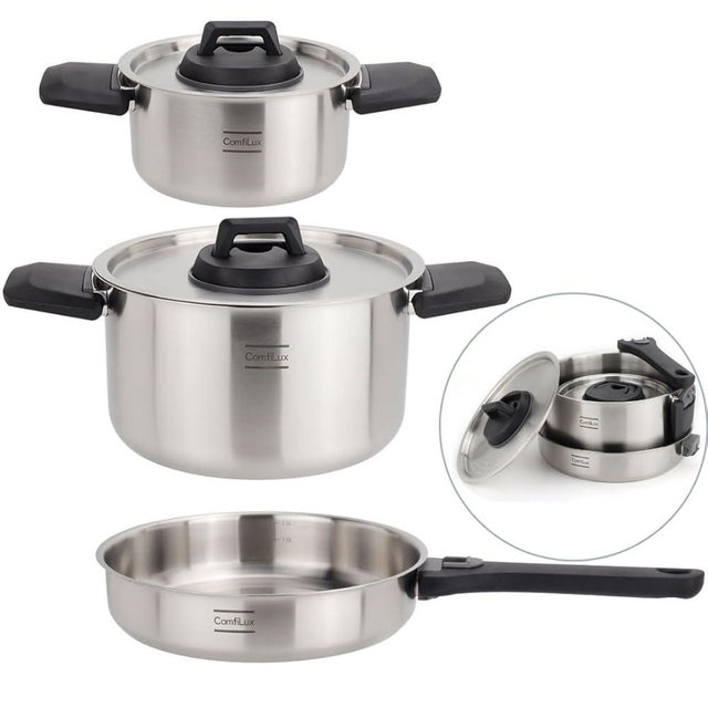 Stainless Steel Outdoor Cookware Set, 6 Pieces Small Camping Pots and Pans Set for Backpacking, Hiking, Camp, and Kitchen
