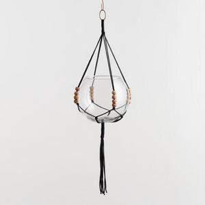 Black Bead Macrame Plant Hanger and Bubble Vase