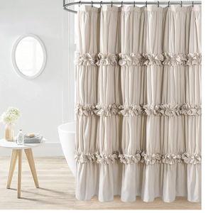 Camel Ruffle Shower Curtain, Vintage Handcrafted Bow Tie Ruched Microfiber Bath Curtain for Master Bathroom with 12 Buttonholes, 72" W x 72" H (LQ-10)