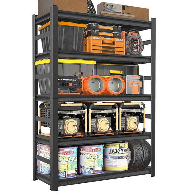 Notmise Garage Shelving, Storage Shelves Heavy Duty, 5-Tier Adjustable Black Shelving, 2550LBS Utility Shelf for Garage/Basement/Kitchen, 72”H×47.25”W×23.6”D