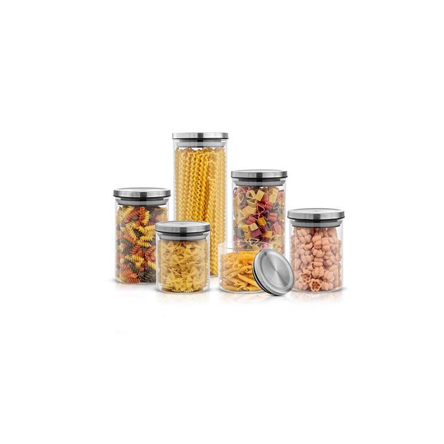 JoyJolt Glass Food Storage Jars Containers, Glass Storage Jar Stainless Steel Lids Set of 6 Kitchen Glass Canisters