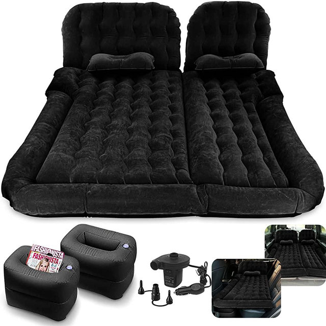 Byomostor 3 in 1 SUV Air Mattress, Inflatable Car Mattress for Trunk|Backseat Car Bed with Electric Air Pump-2 Support Fillers & 2 Pillows Fits SUV|MPV|Sedan|Minivan for Road Trip Camping Black