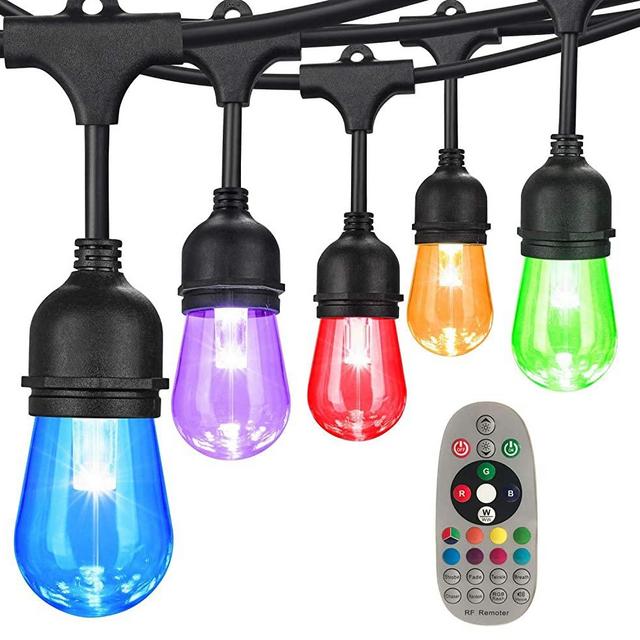 96FT Color Changing Outdoor String Lights, RGB Cafe LED String Light with 30 E26 Shatterproof Edison Bulb Dimmable, Commercial Light String for Patio Backyard Christmas Holiday Party, Remote