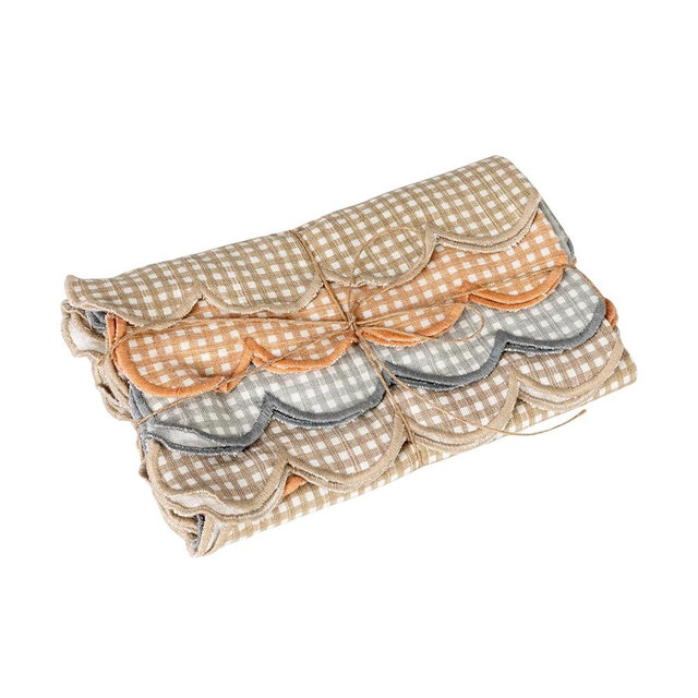 Creative Co-Op 4-Piece Cotton Printed Scalloped Napkin Set with Check Pattern, Multicolor