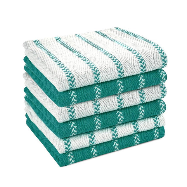 LANE LINEN 100% Cotton Kitchen Dish Cloths, Ultra Soft Absorbent Quick Drying Dish Towels, Multiweave Herringbone Wash Cloths Dish Towel Sets, 12x12 Inches, 6 Pack - Peacock Blue