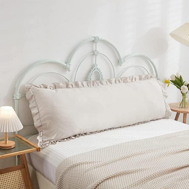 Beige Grey Body Pillow Cover 20x54inches Long Pillowcase Ruffled Pillowcases Shabby Chic Ruffled Fringe Decor Body Ruffled Pillow Sham Cute Pillowcase (1 Body, Beige Grey)
