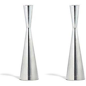 2 Silver Finished Taper Candle Holders, 9 Inches, Metal, Hourglass Shape, Fits ALL Standard Candlesticks