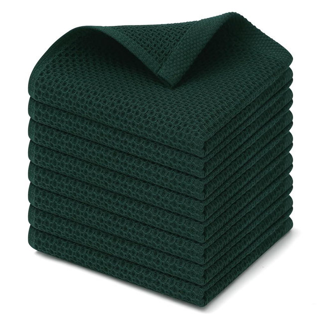 Kitinjoy 100% Cotton Kitchen Dish Cloths (12 X 12 Inches, Blackish Green), 8 Pack Waffle Weave Ultra Soft Absorbent Dish Towels for Drying Dishes Quick Drying Kitchen Towels Dish Rags
