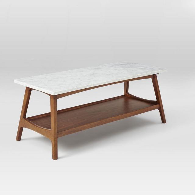 Reeve Mid-Century Coffee Table Rectangle , Marble/Walnut