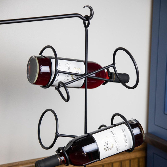 Wrought Iron Hanging Wine Glass Rack & Wine Bottle Holder - Unique Wine Rack for She Shed, Man Cave, Gifts for Her