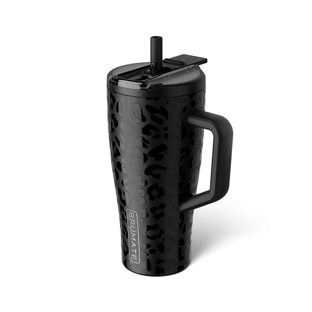 BrüMate Era Flip 30oz Tumbler with 100% Leakproof Covered Straw Lid | Hygienic Covered Straw | Insulated Stainless Steel Water Bottle with Handle | Cup Holder Friendly | BPA-Free (Onyx Leopard)