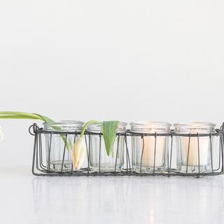 4-Piece Glass Votive/Vase Set with Wire Holder