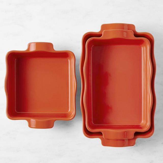 Emile Henry French Ceramic 3-Piece Ruffled Baker Set, Tuscany Orange