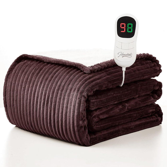 Homemate Heated Blanket Electric Throw - 50"x60" Heating Blanket Throw 1/2/4/6/8 Hours Auto-Off 10 Heat Levels Over-Heat Protection Soft Flannel Sherpa ETL Certification