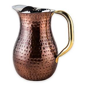 Old Dutch International Antique-Copper-Plated Hammered Water Pitcher with Brass Handle