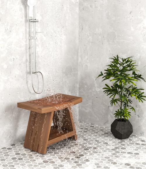 Patented 24" Asia® Teak Shower Bench with Shelf
