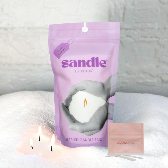 Foton Sandle Pearled Candle 10 Oz – Clean Laundry, Non Toxic Luxury Long Lasting Sand Candles up to 120 Hours - Refillable Candle Sand with 15 Wicks for Candle Making