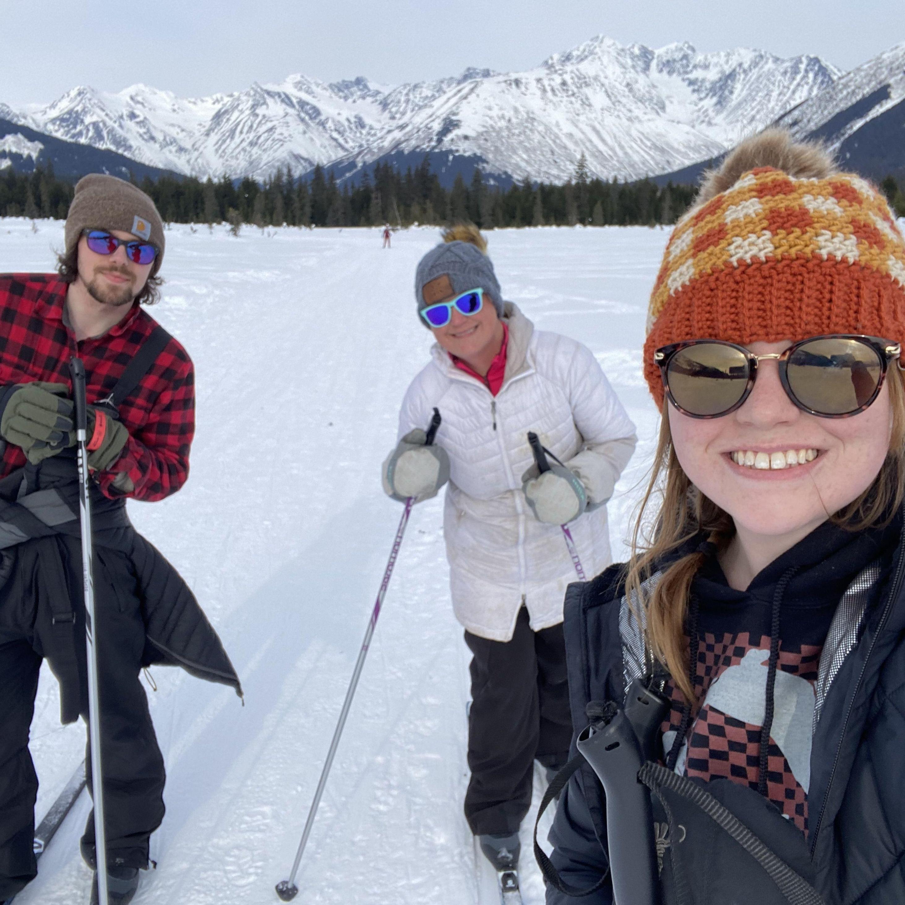 First time cross-country skiing on purpose and downhill skiing on accident.